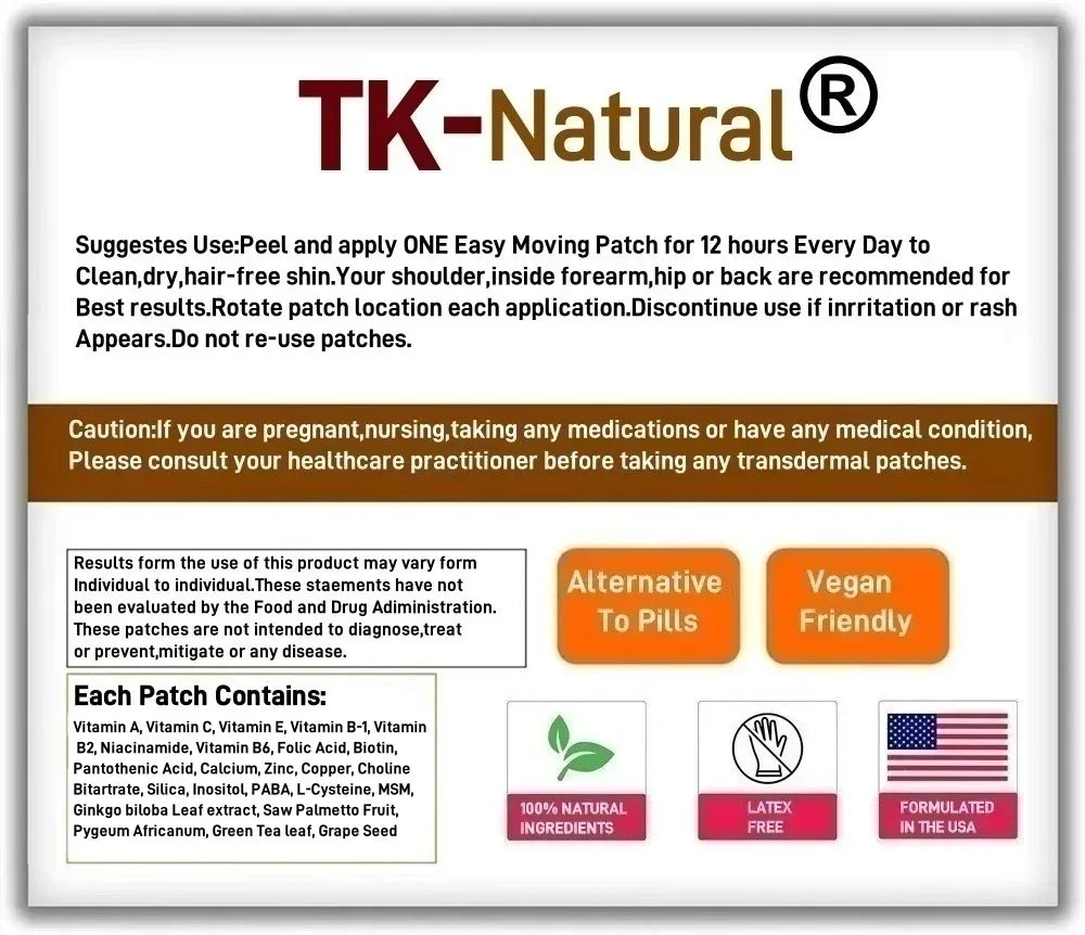 30 Patches Hair Growth Vitamins Transdermal Patches with Saw Palmetto for Women - Dht Blocker,Thicker,Longer Hair Regrowth - Rami Wellness Talk