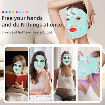 7＋1 Colors LED  Face Mask and Neck  with 850NM Near-infrared Rechargeable Red Light Therapy Mask Skin Care Device for Anti-Aging