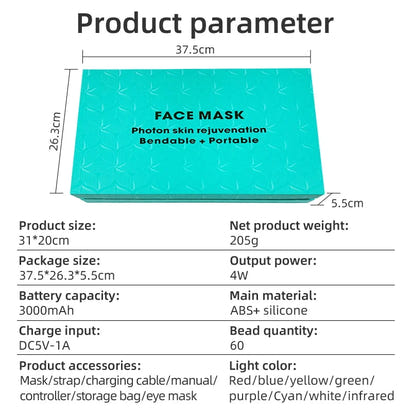 7＋1 Colors LED  Face Mask and Neck  with 850NM Near-infrared Rechargeable Red Light Therapy Mask Skin Care Device for Anti-Aging