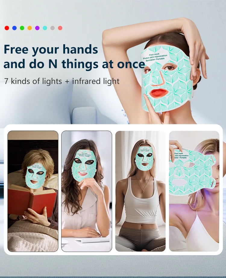 7＋1 Colors LED  Face Mask and Neck  with 850NM Near-infrared Rechargeable Red Light Therapy Mask Skin Care Device for Anti-Aging