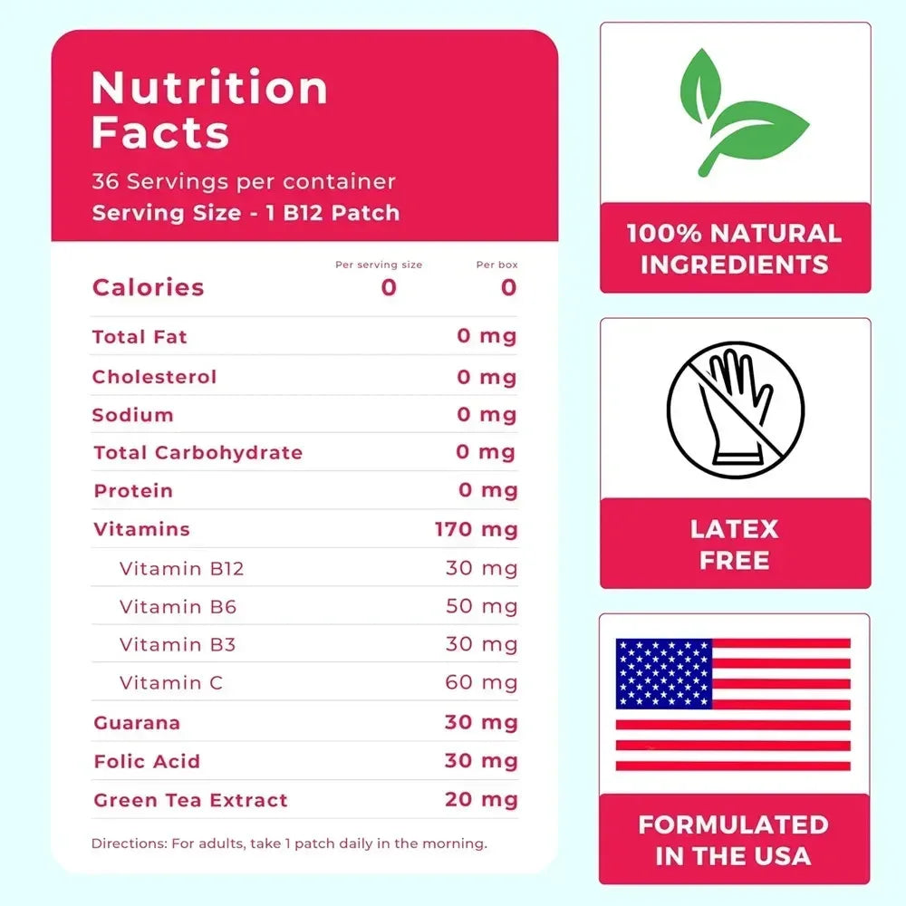 B12 Transdermal Patches - 100% Natural Vitamin Patches For Women, Energy, & Body Support,30 Patches One Month Supply - Rami Wellness Talk