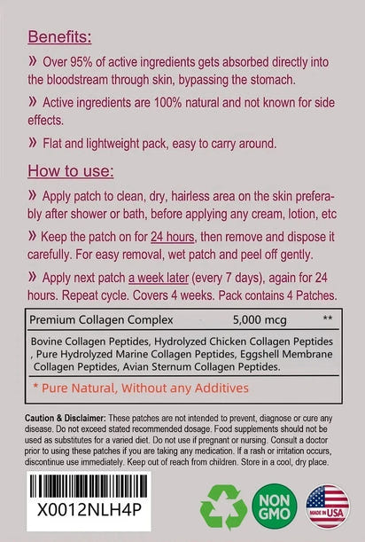 Collagen Peptides Types I, Ii, Iii, V, X 5,000mcg Patch Anti-aging Skin Transdermal Patches - Rami Wellness Talk