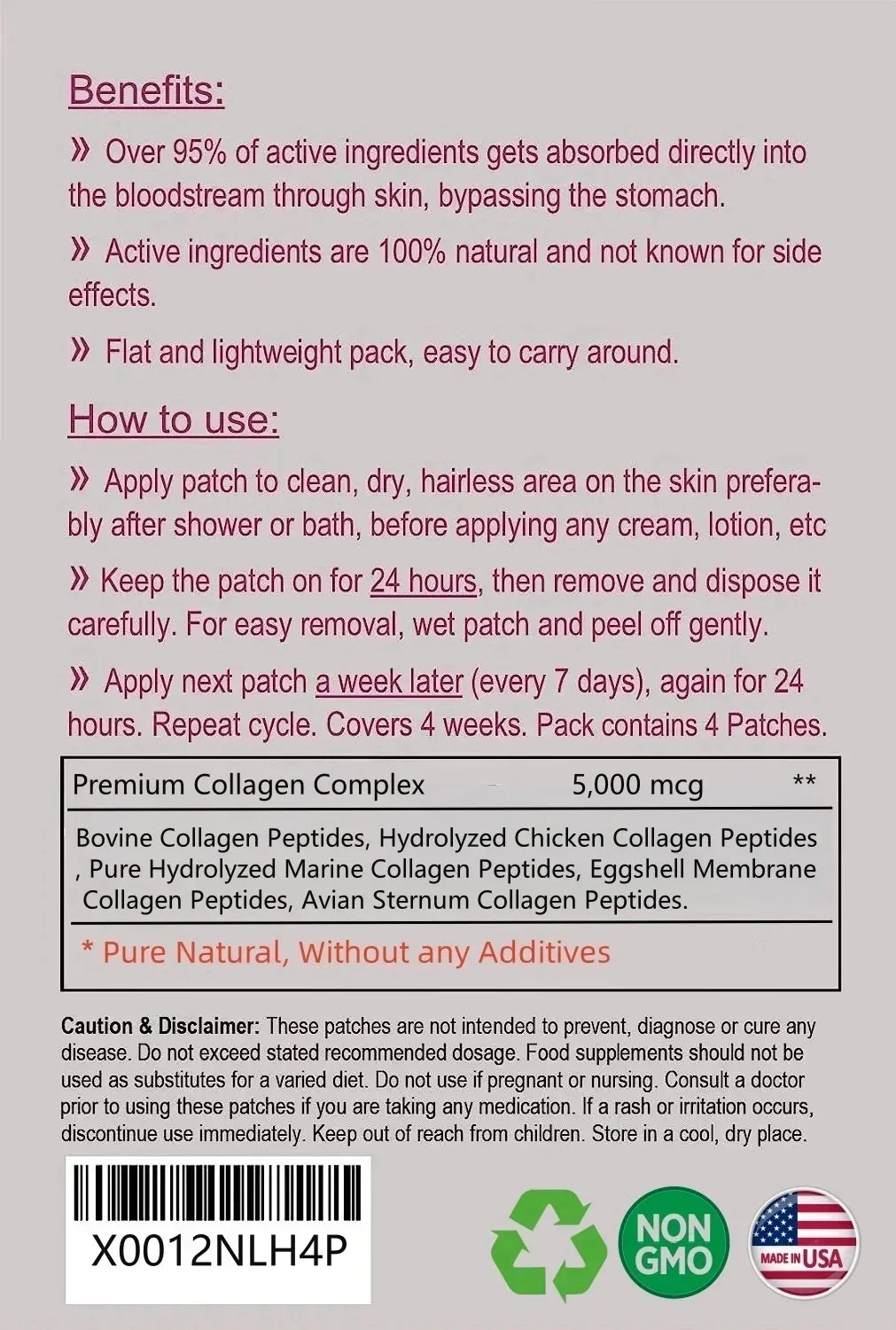 Collagen Peptides Types I, Ii, Iii, V, X 5,000mcg Patch Anti-aging Skin Transdermal Patches - Rami Wellness Talk