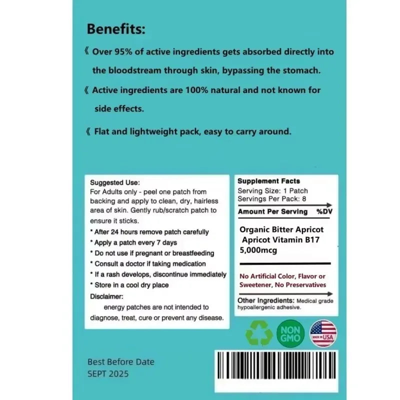 Organic Bitter Apricot Vitamin B17 Transdermal Patches Easy to Use Made in USA - Rami Wellness Talk