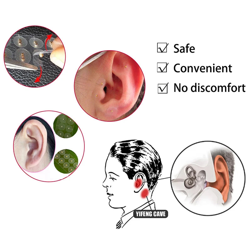 Ear seed Multi-Condition Ear Seeds Acupuncture Auricular Sticker Kit 100pcs Ear Seeds with Acupressure Ear Chart Tweezer set